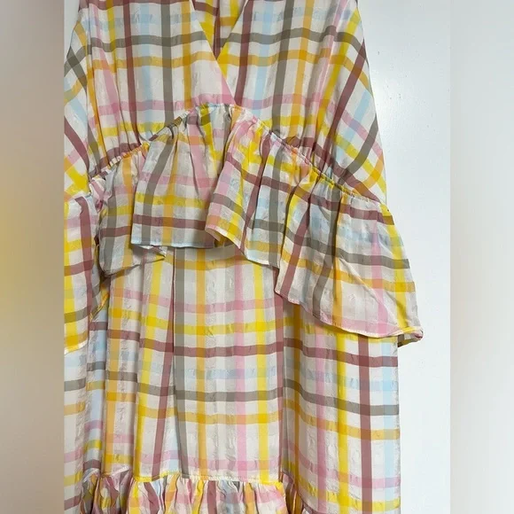 Cinq a Sept Astor Tiered Midi Dress Size 10 Plaid Pastel White Maxi NEW $465 - Picture 5 of 10